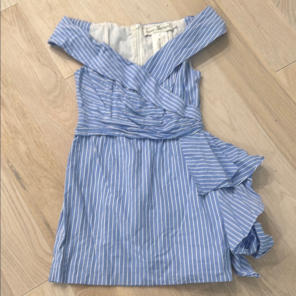 Fame & Partners Blue and White Striped Off-Shoulder Dress NWT